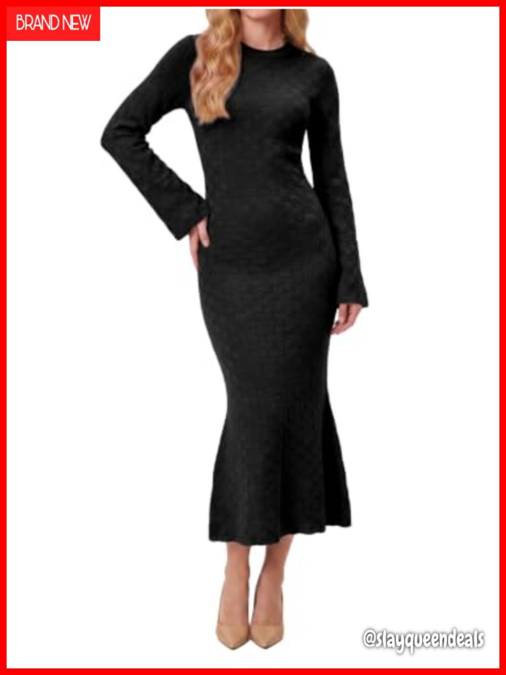 Womens Long Sleeve Mermaid Sweater Dress Bodycon Knit Midi Dress